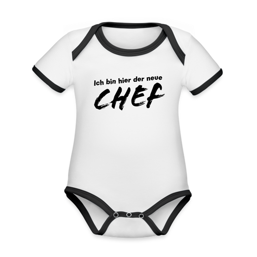 Baby Bio-Kurzarm-Kontrastbody - Chef - Weiß/Schwarz