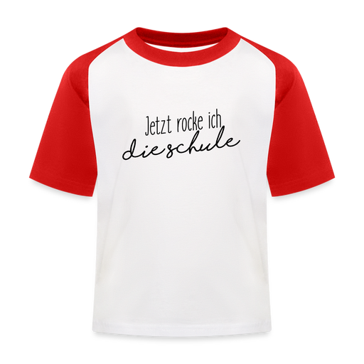 Kinder Baseball T-Shirt - Schule rocken - Weiß/Rot