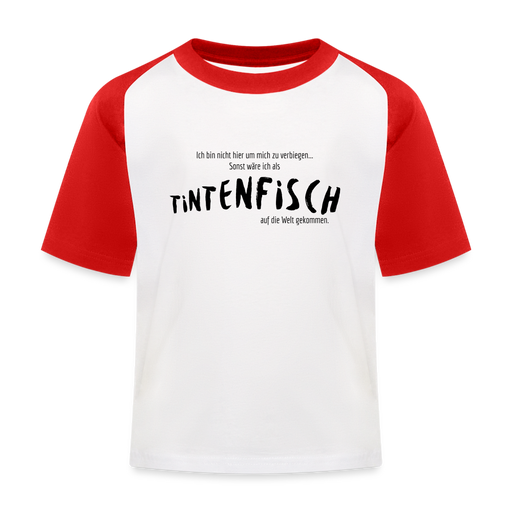 Kinder Baseball T-Shirt - Tintenfisch - Weiß/Rot