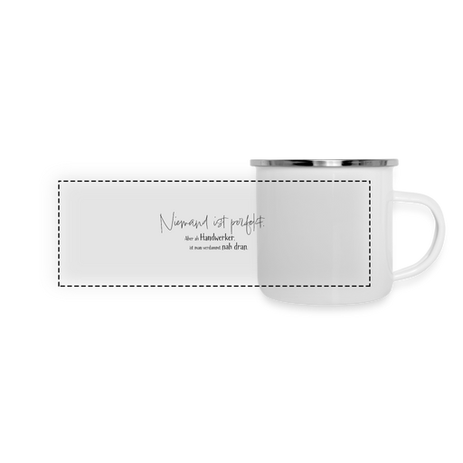 Panorama Emaille-Tasse - Handwerker - weiß