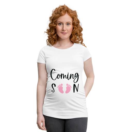 Coming soon rosa Schwangerschafts-T-Shirt - weiß