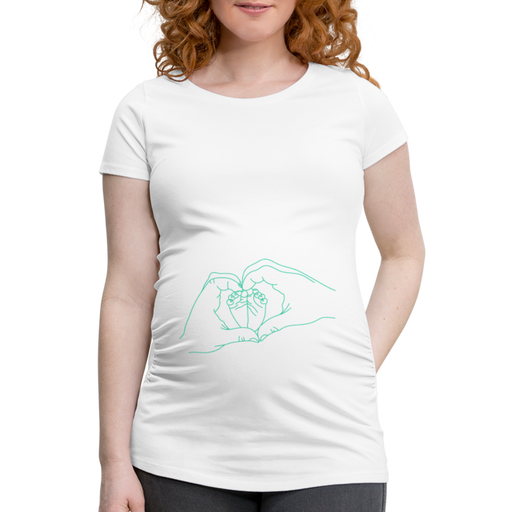 Herzhände grün Schwangerschafts-T-Shirt - weiß