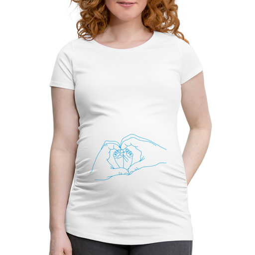 Herzhände blau Schwangerschafts-T-Shirt - weiß