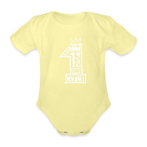 Baby Bio-Kurzarm-Body  1. Geburtstag mit Krone - Hellgelb