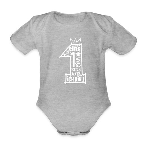 Baby Bio-Kurzarm-Body  1. Geburtstag mit Krone - Grau meliert