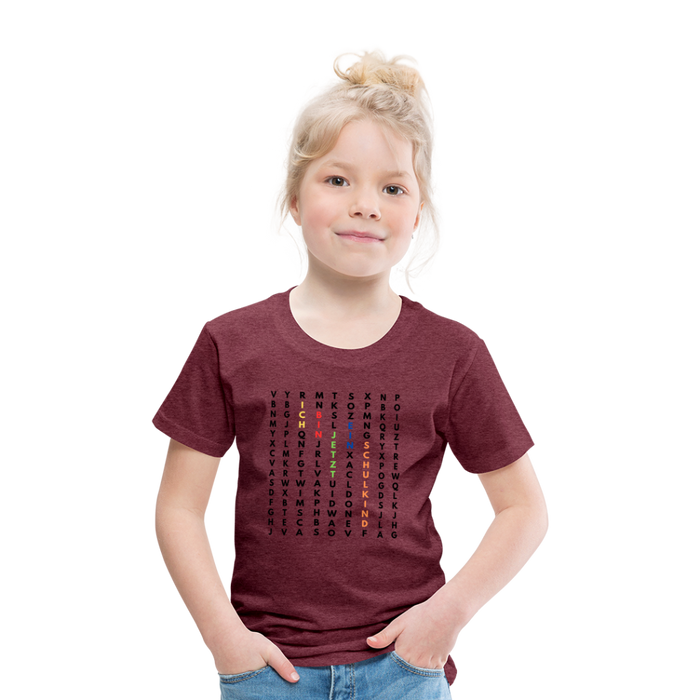 Kinder Heavy Cotton T-Shirt Schulkind Buchstaben bunt - Bordeauxrot meliert