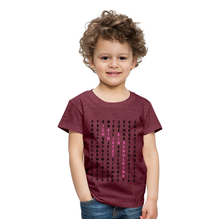 Kinder Heavy Cotton T-Shirt Schulkind Buchstaben rosa - Bordeauxrot meliert