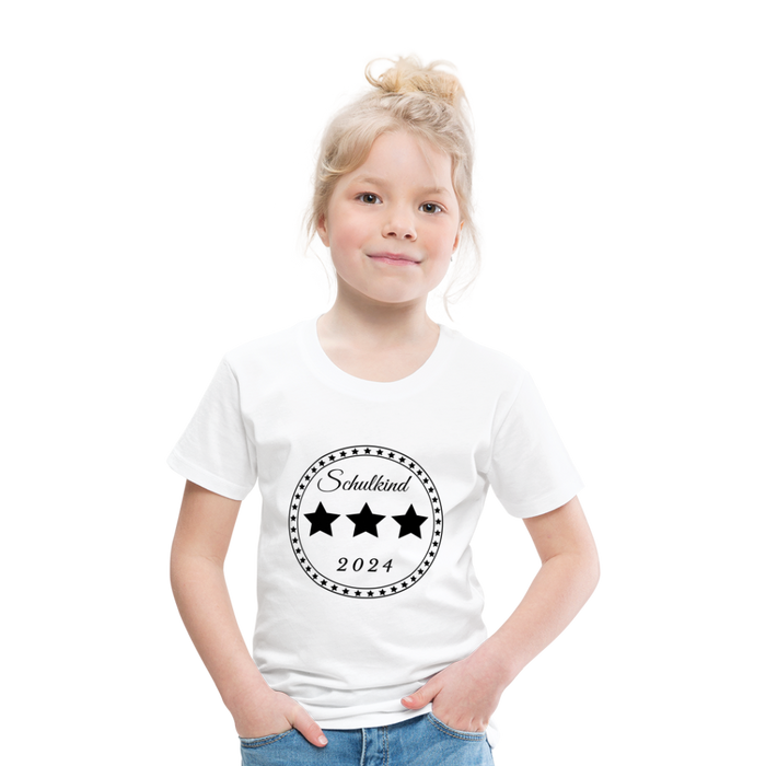 Kinder Heavy Cotton T-Shirt Schulkind 2024 mit drei Sternen - Weiß