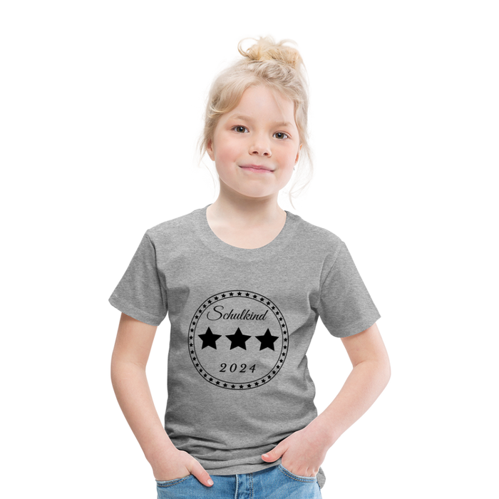 Kinder Heavy Cotton T-Shirt Schulkind 2024 mit drei Sternen - Grau meliert