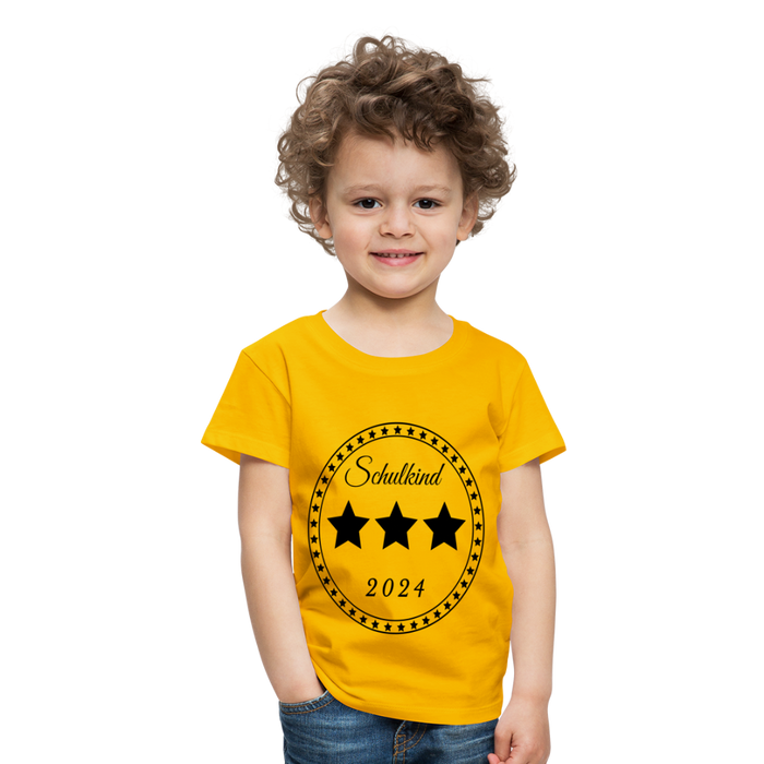 Kinder Heavy Cotton T-Shirt Schulkind 2024 mit drei Sternen - Sonnengelb