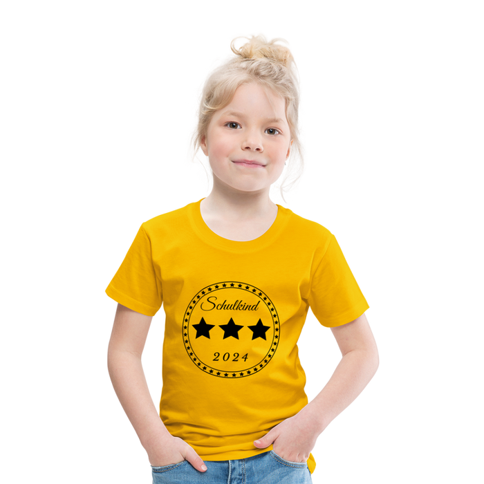 Kinder Heavy Cotton T-Shirt Schulkind 2024 mit drei Sternen - Sonnengelb