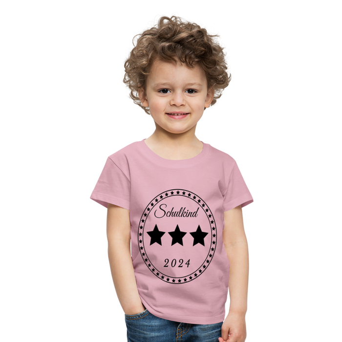 Kinder Heavy Cotton T-Shirt Schulkind 2024 mit drei Sternen - Hellrosa