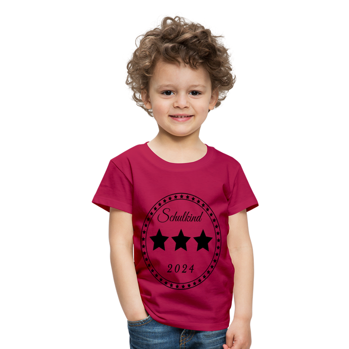 Kinder Heavy Cotton T-Shirt Schulkind 2024 mit drei Sternen - dunkles Pink