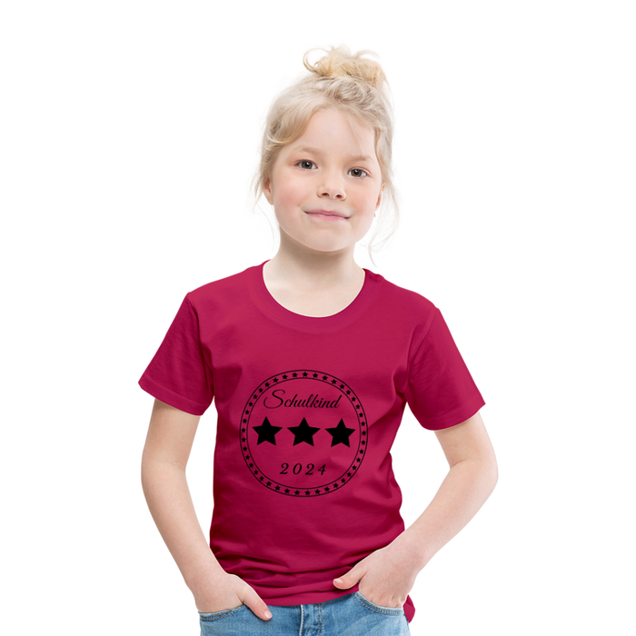 Kinder Heavy Cotton T-Shirt Schulkind 2024 mit drei Sternen - dunkles Pink
