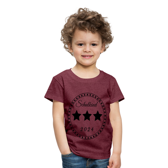 Kinder Heavy Cotton T-Shirt Schulkind 2024 mit drei Sternen - Bordeauxrot meliert