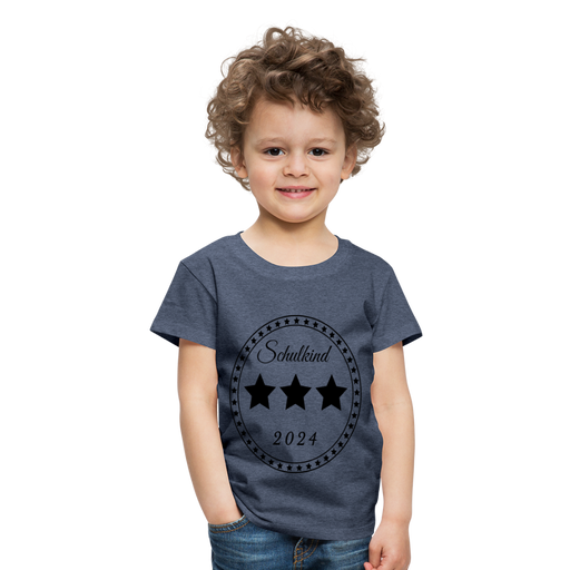 Kinder Heavy Cotton T-Shirt Schulkind 2024 mit drei Sternen - Blau meliert