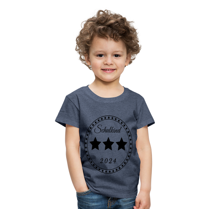 Kinder Heavy Cotton T-Shirt Schulkind 2024 mit drei Sternen - Blau meliert