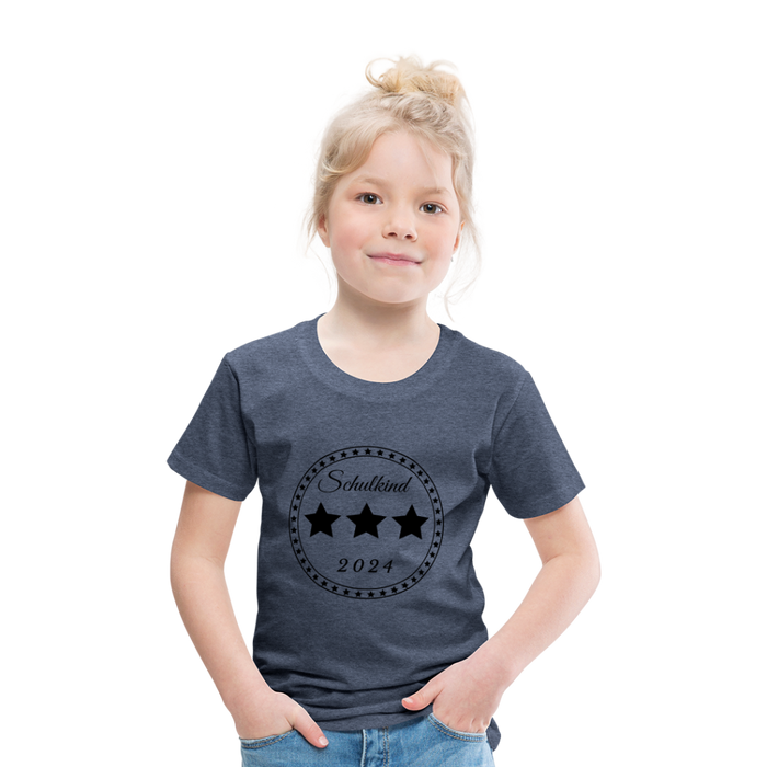 Kinder Heavy Cotton T-Shirt Schulkind 2024 mit drei Sternen - Blau meliert