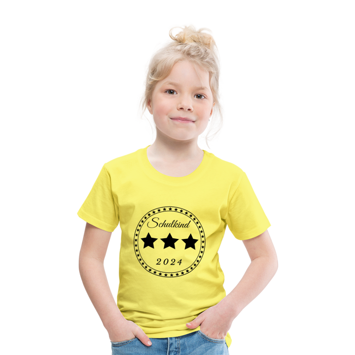 Kinder Heavy Cotton T-Shirt Schulkind 2024 mit drei Sternen - Gelb