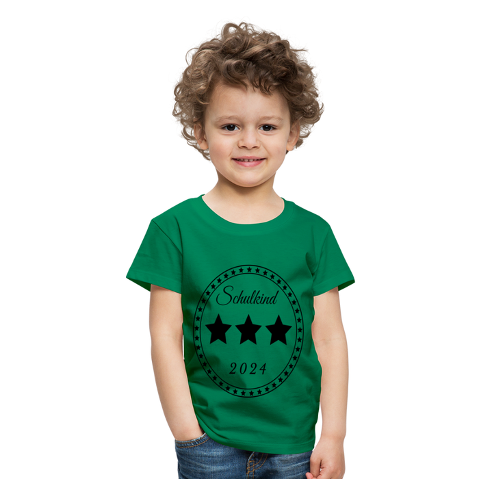 Kinder Heavy Cotton T-Shirt Schulkind 2024 mit drei Sternen - Kelly Green