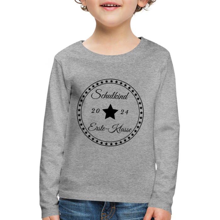 Kinder Premium Langarmshirt Schulkind Erste-Klasse - Grau meliert