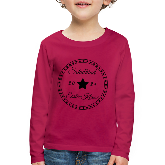 Kinder Premium Langarmshirt Schulkind Erste-Klasse - dunkles Pink