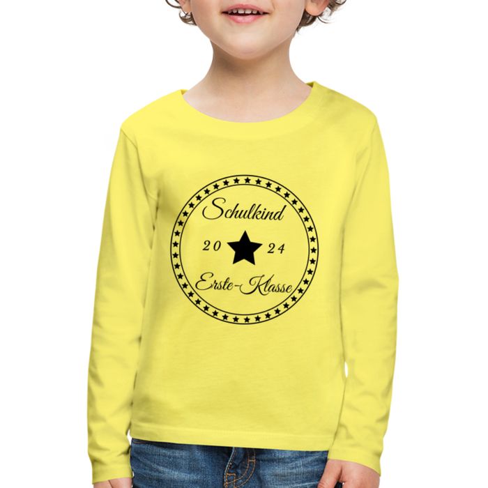 Kinder Premium Langarmshirt Schulkind Erste-Klasse - Gelb